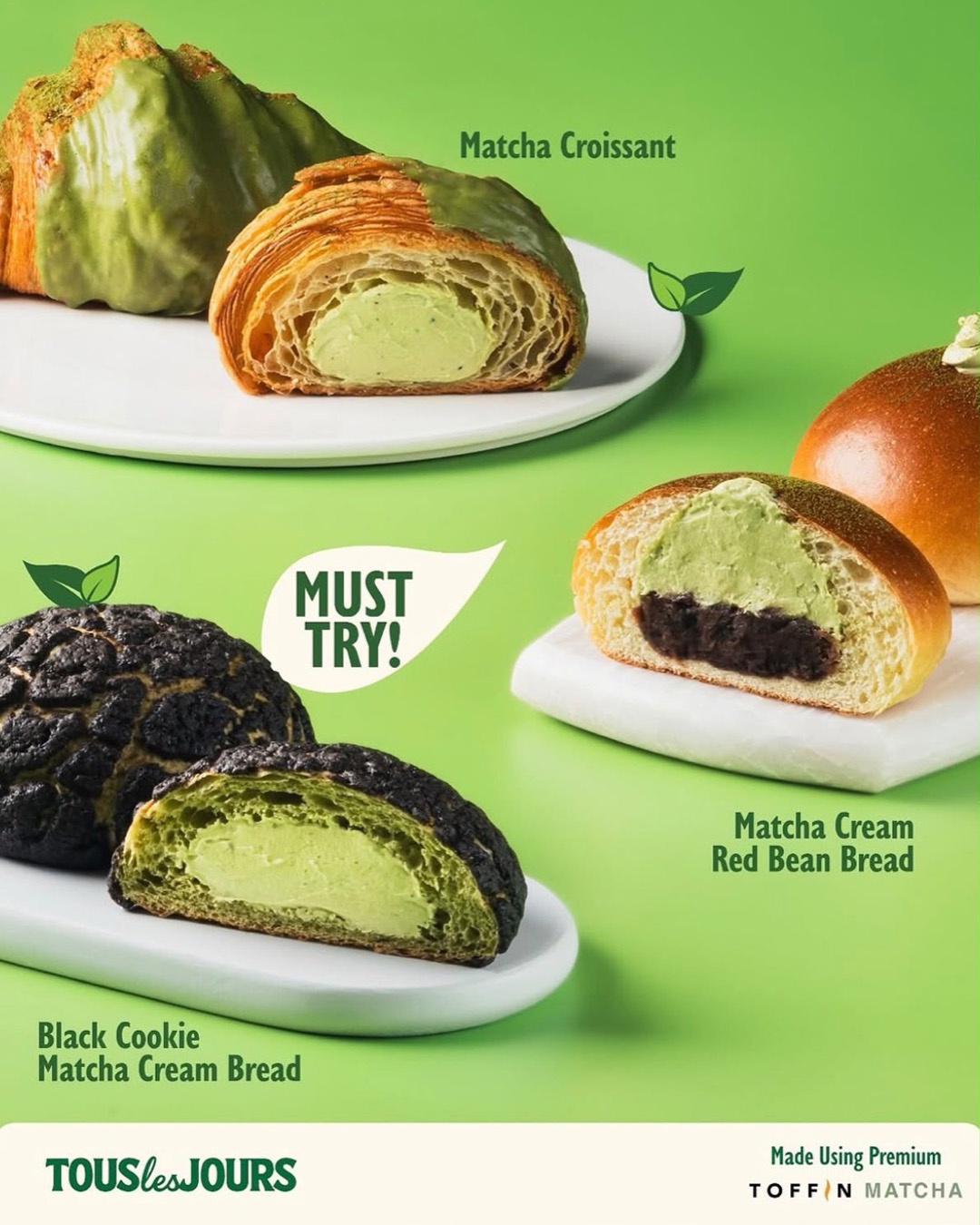 Matcha Cream Red Bean Bread — Tous Les Jours